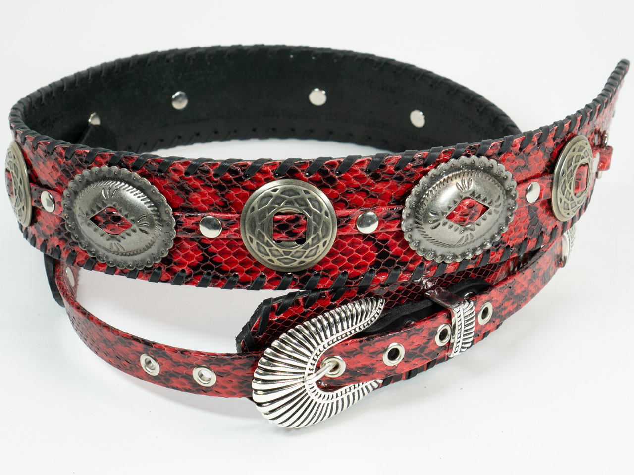 dru whitefeather Q red small large concho shell pattern buckle