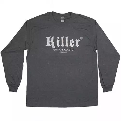 killer guitars t-shirt long sleeve dark heather silver logo