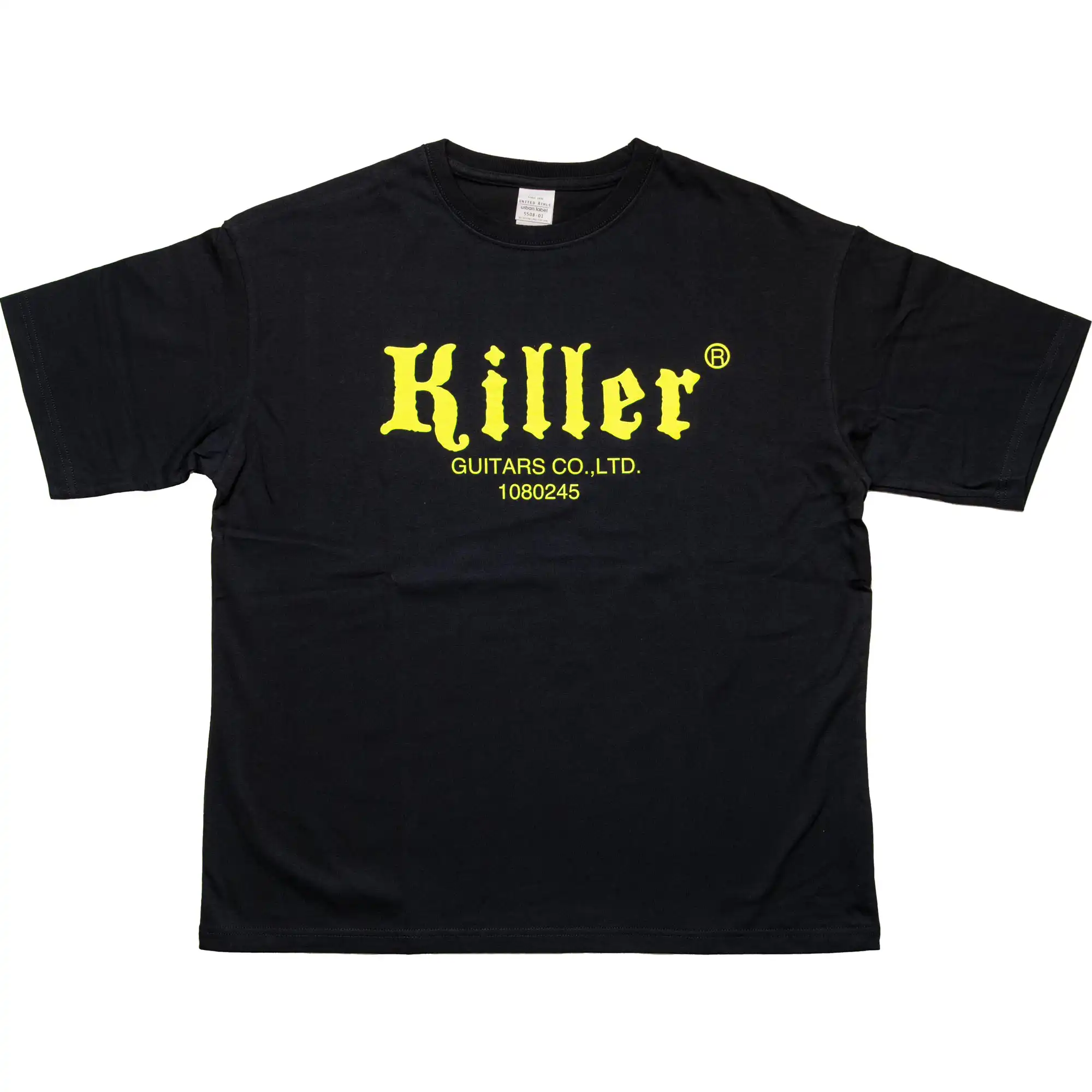 killer guitars t-shirt black logo:fluorescent yellow